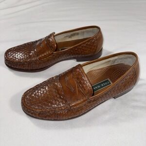 Cole‎ Haan Luggage Brown Woven 100% Leather Slip On Penny Loafer Shoes 10US